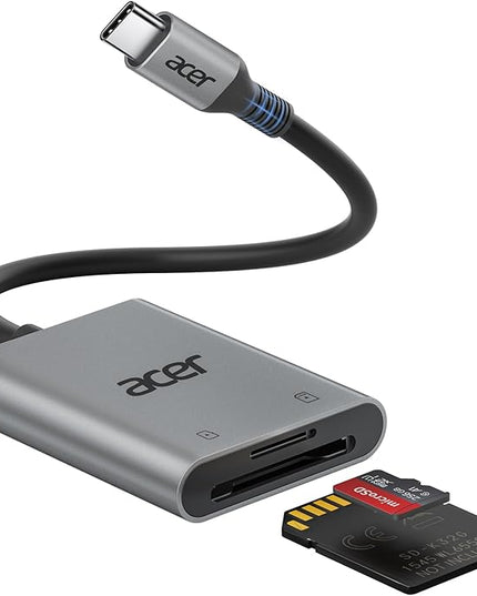 Acer SD Card Reader USB C, Dual Slots Type C to Memory Card Reader, Aluminum Micro SD Card Camera Adapter for MicroSD, SDHC, SDXC, Compatible with iPhone16/15, MacBook, iPad Pro, Android, Laptop