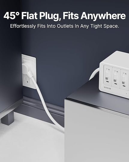Gitryin 12-in-1 Desktop Charging Station with 3 Retractable Type-C Chargers and 1 Lightning Charger, 40W USB-C Power Strip with 33.5in Cable, Extension Cord with 1020J Surge Protection for Home Office