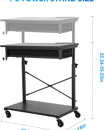 FAHKNS 2-Tier Computer Tower Stand - Computer Tower Floor Stand，PC Tower Stand with Power Outlet & Lockable Wheels，PC Holder for Office/Home/Studio/Game Room