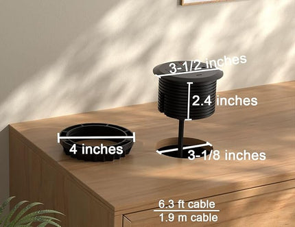 2pcs 3 Inch Desktop Power Grommet,GaN 65W USB C High-Speed Charging Station,3-USB Port,Flush Mounted for 3-1/8" Round Holes,Flat Plug.Desk Grommet Outlet for Workspace,Laptops,6.3ft,Black