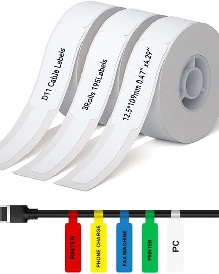 NIIMBOT D11 D110 Label Maker Tape Adhesive White Label Paper 0.47" X 4.29" (12.5 X 109mm) 65 Labels/Roll, Compatible for NIIMBOT D11 D110 Label Printer, Thermal Paper Black on White, 3-Roll