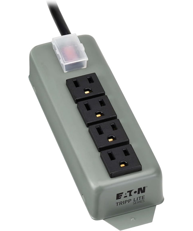 Eaton Tripp Lite series 4-Outlet Heavy Duty Power Strip, Metal, Mountable (Wall Mount & Under Desk), 6ft Extension Cord, On/Off Switch Cover, Industrial Garage Shop Work Bench Applications (UL603CB-6)