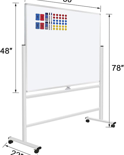 H-Qprobd 60"x48" Mobile Whiteboard Double-Sided Magnetic Dry Erase Board on Wheels - Comercial Rolling White Boards with Sturdy Stand for Home, Office & School