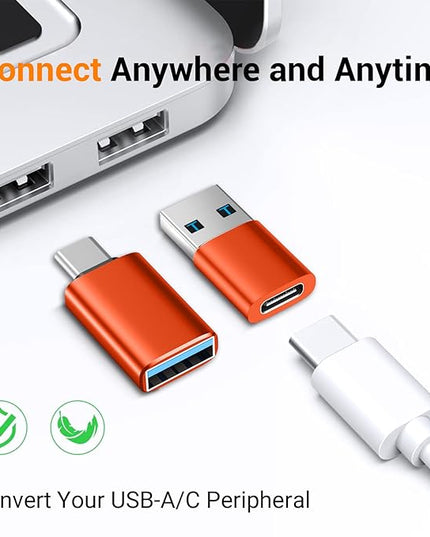 Temdan USB to USB C Adapter,Car Charger OTG Converter Compatible with MacBook Pro Air 2024,Samsung Notebook and More Type C,for iPhone 17 16 15 Air Plus Pro Max,OTG Adapters-Orange