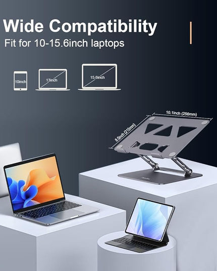 Adjustable Laptop Stand for Desk,Portable Laptop Stand Holder and Riser,Foldable Aluminum Notebook Computer Stands for MacBook Air Pro HP Lenovo Dell Samsung Chromebook, 10-15.6 inch, Grey