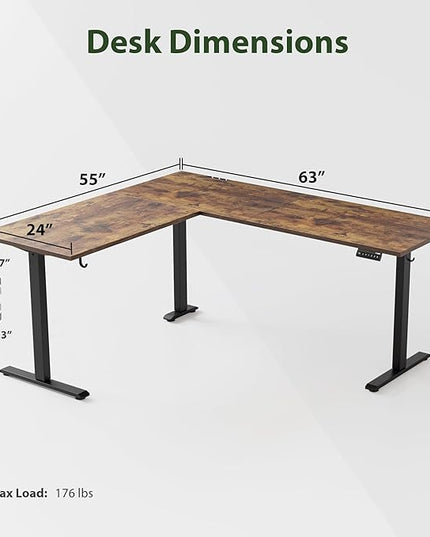 Agilestic L Shaped Standing Desk 63 x 55 inch Adjustable Height, Electric Corner Standing Desk, Sit Stand Computer Table with Splice Board, Rustic Brown