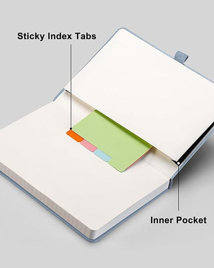 RETTACY Lined Journal Notebook, 192 Numbered Pages, A5 Medium Size (5.7'' x 8.3''), for Men & Women, Journaling, Writing, Work & Office, Leather Hardcover, 100 GSM Thick Paper (Light Blue)