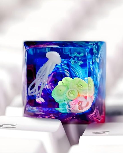 Jellyfish Artisan Keycap Rainbow Coral R1 SA Profile Custom Sea Creature Keycaps 1U ESC Handmade Gaming Sea Resin Key Cap Cherry MX Switch Compatible Mechanical Keyboard Jellyfish Lover Gift