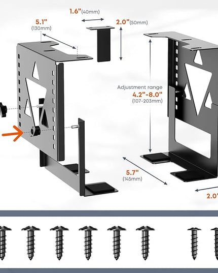 PUTORSEN Under Desk Mini PC Mount NAS Mount Bracket Holder, Height and Width Adjustable CPU Holder for Mac mini Desktop Computer, Mini PC, Small Form Factor Desktop Tower