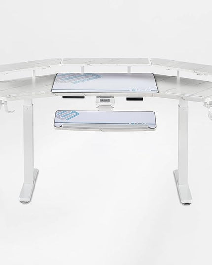 EUREKA ERGONOMIC Gaming Desk, w Keyboard Tray, 73" Wing Shaped Music Studio Table with LED Shelves, Gaming Recording Live Stream, Slot Design