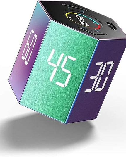 Ticktime Pomodoro Timer, Productivity Timer Cube, 5/15/25/30/45/60 Min Presets, Custom Countdown & Stopwatch 1s–99m59s, Sound/Vibration/Silent, Magnetic, Rechargeable, for ADHD Study Work,Violet