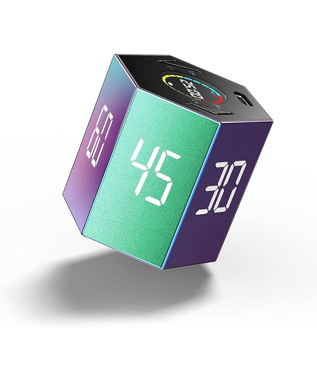 Ticktime Pomodoro Timer, Productivity Timer Cube, 5/15/25/30/45/60 Min Presets, Custom Countdown & Stopwatch 1s–99m59s, Sound/Vibration/Silent, Magnetic, Rechargeable, for ADHD Study Work,Violet