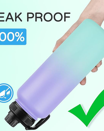 DOMICARE 40 oz Insulated Water Bottle, Vacuum Insulated Stainless Steel Sports Water Bottle with Straw Lid & Spout Lid, Leakproof, Reusable - Travel, Camping, Bike, Purple Green Gradient