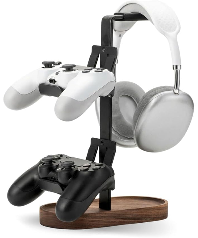 muso wood 2-in-1 Gaming Controller Stand, Headphone Holder, Desktop Headset Stand for Game Controllers and PC Earphone Accessories