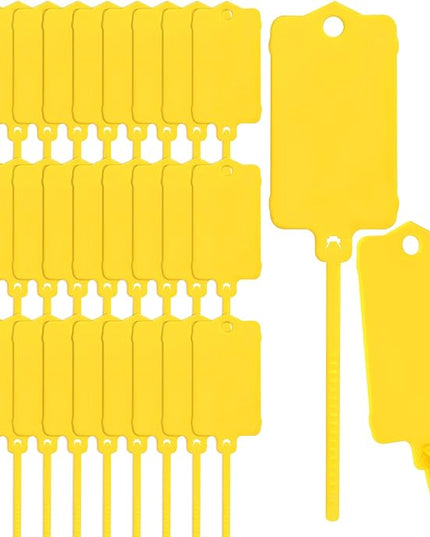 LeonBach 100 PCS Plastic Shipping Tags, 1.46" x 2.48", Waterproof Labels Writable Hanging Tag with Sealing Strap, Shipping Cable Tie Label Tags for Keys Luggage Logistic Retail Inventory(Yellow)
