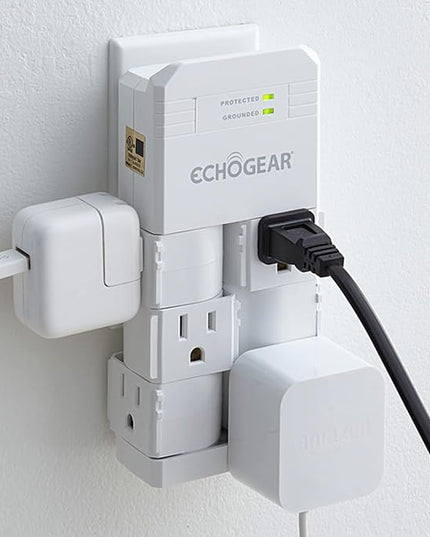 ECHOGEAR On-Wall Surge Protector with 6 Pivoting AC Outlets & 1080 Joules of Surge Protection - Low Profile Design Installs Over Existing Outlets to Protect Your Gear (White)