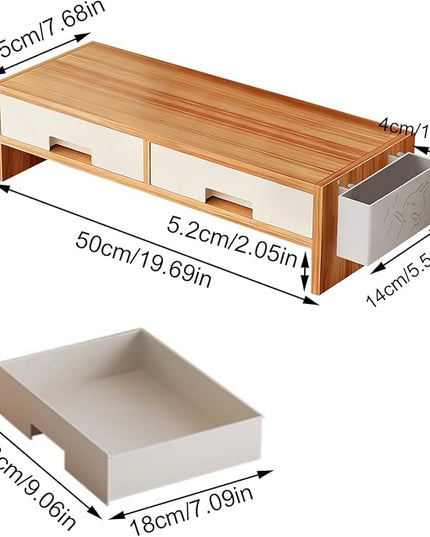 Computer Monitor Riser - Storage Drawer Stand, Stable Desk Organizer, Elevated Ergonomic Display Shelf | Functional Workstation Addition for Family Rooms Indoor Offices and Study Areas