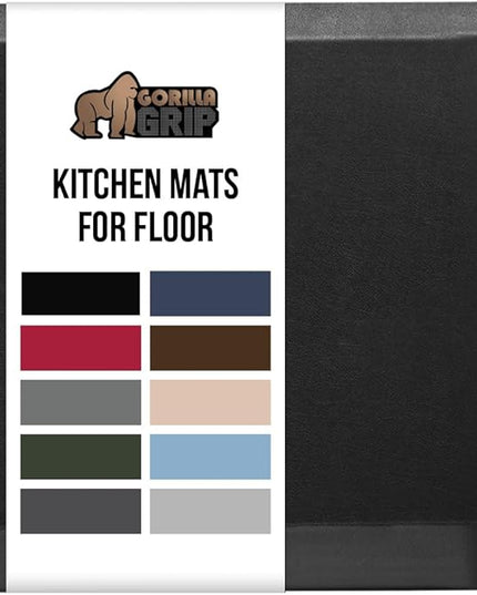 GORILLA GRIP Comfortable Cushioned Kitchen Mats for Floor, 58x20, Waterproof and Stain Resistant Soft Top, 3/4 Inch Thick Ergonomic Standing Desk Anti Fatigue Mat, Foam Supports Ankles and Feet, Black