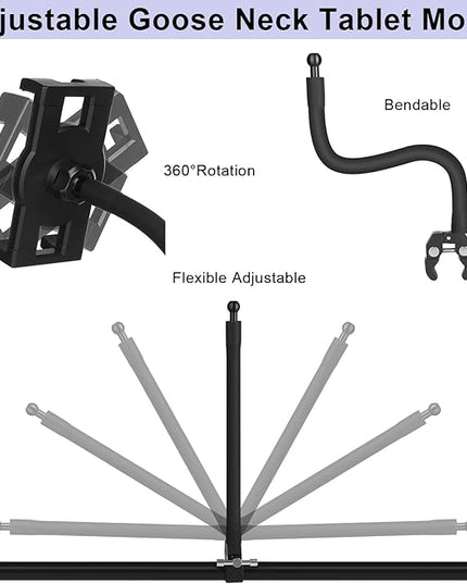 Mippko Tablet Holder for Treadmill/Elliptical/Spin Bike/Peloton/Indoor Cycle,Gooseneck Arm Super Crab Clamp Mount Compitable with 4.7~12.9" iPad/Nexus/LG G Pads/e-Reader/Switch/iPhone