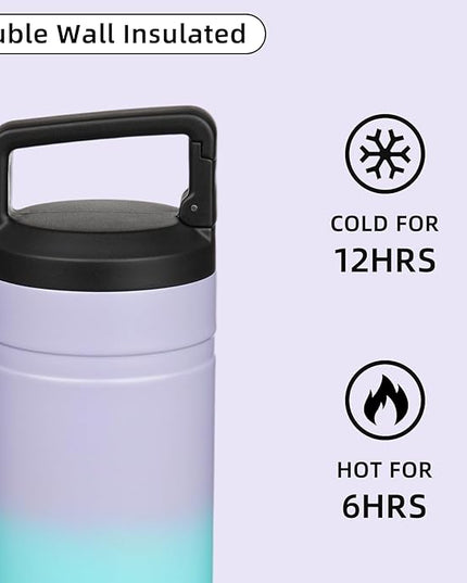 BJPKPK Insulated Water Bottle with 2 Lids,20 oz Double Wall Stainless Steel Vacuum Tumbler Travel Coffee Mug,Wide Mouth Thermal Cup,Lavender Green