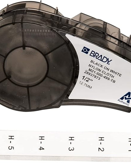 Brady Authentic (M21-500-499-TB) Multi-Purpose Nylon Label for General ID, Wire Marking, and Lab Labeling, Black on White- For M210, M210-LAB, M211, BMP21-PLUS and BMP21-LAB Printers, .5" W 16' L