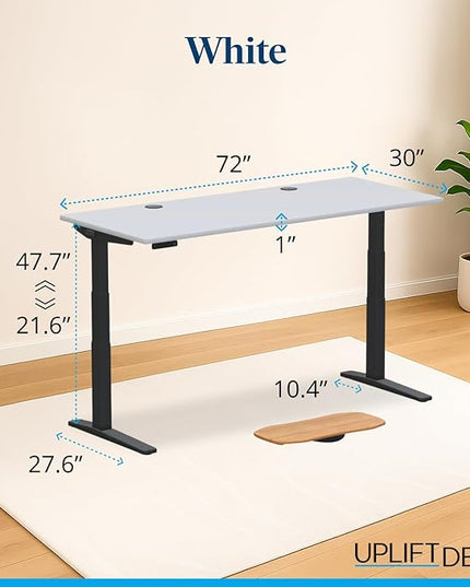 UPLIFTDESK V3 2-Leg White Laminate Wood Standing Desk – Adjustable Height, Advanced 1-Touch Memory Keypad, Under Desk Cable Management, Wire Grommets & Rocker Board (Black C-Frame, 72 x 30 inch)