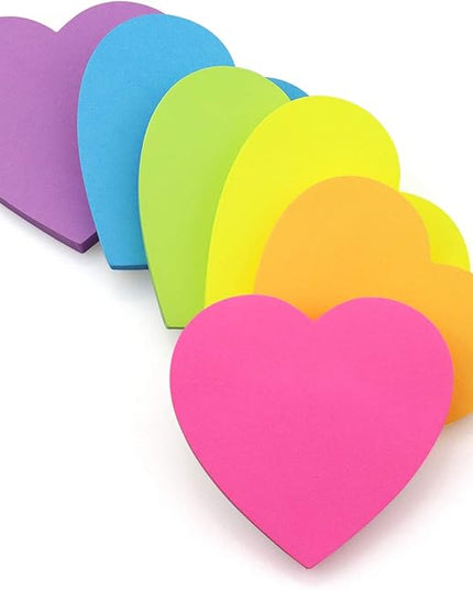Heart Shape Sticky Notes 6 Color Bright Colorful Sticky Pad 75 Sheets/Pad Self-Sticky Note Pads
