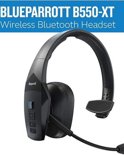 BlueParrott B550-XT Mono Bluetooth Wireless Headphones 96% Noise Canceling Over Head Trucker Headset with Mic, 100% Voice Control, IP54-Rated Protection, 24 hrs. Talk Time, Black