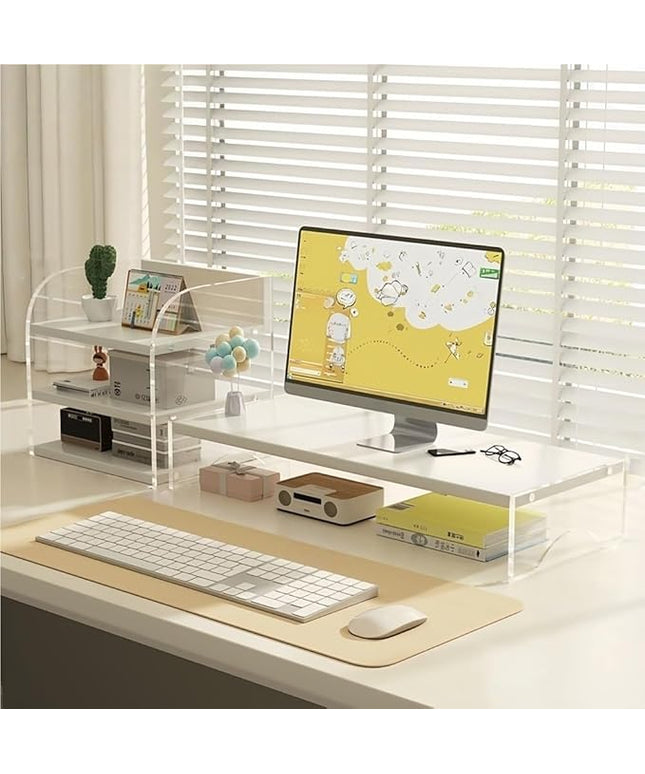 Desktop Monitor Riser Stand with Storage, Acrylic Floating Computer Stand, Multi-Level Desk Shelf Organizer for Home Office Workspace(White,1-tier)