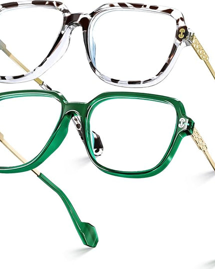 VISOONE 2 Pack Oversized Blue Light Blocking Glasses with Chic Square TR90 Frame and Metal Temple for Women Men REMY