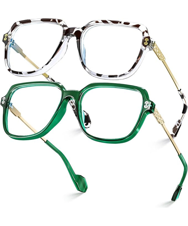 VISOONE 2 Pack Oversized Blue Light Blocking Glasses with Chic Square TR90 Frame and Metal Temple for Women Men REMY