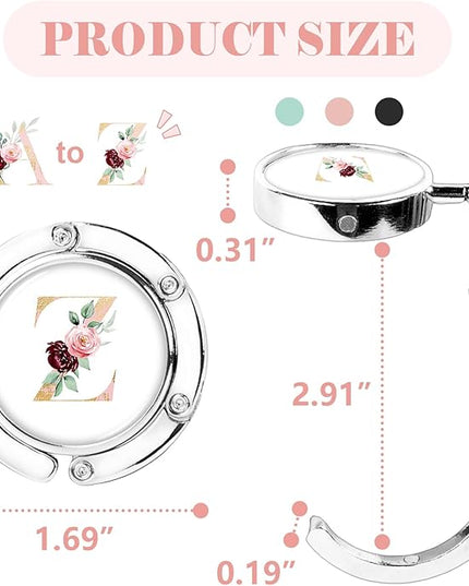 Iqimott 3pcs Personalized Initial Foldable Purse Hook for Table, Flower Letter Folding Handbag Hanger Portable Magnet Table Hook Holder, Collection Desk Purse Hooks for Women Bag (Pink-Z)