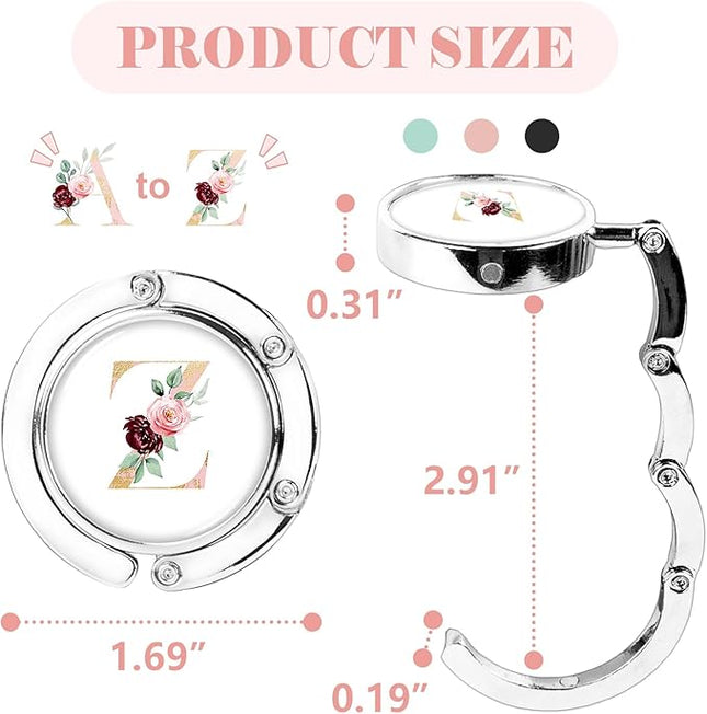 Iqimott 3pcs Personalized Initial Foldable Purse Hook for Table, Flower Letter Folding Handbag Hanger Portable Magnet Table Hook Holder, Collection Desk Purse Hooks for Women Bag (Pink-Z)