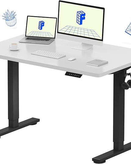 FLEXISPOT EN1 One-Piece Standing Desk with 1-Inch Thick Desktop, 48"x30" Electric Height Adjustable Desk for Home Office & Multi-Device Workstations, White
