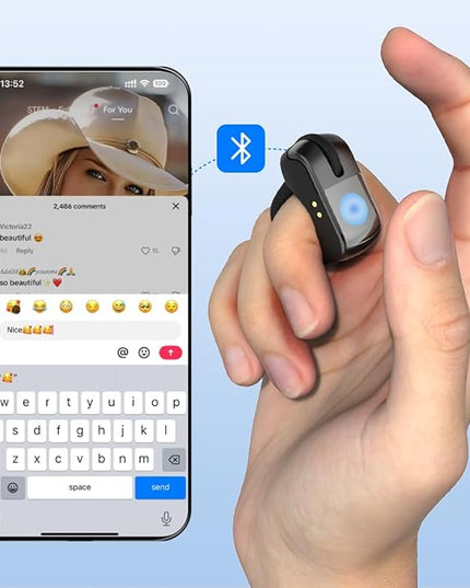 Remote Control for TikTok,Air Finger Ring Mouse with Touchpad, Bluetooth Page Turner for iPad/Kindle App/iPhone/Android (Black)