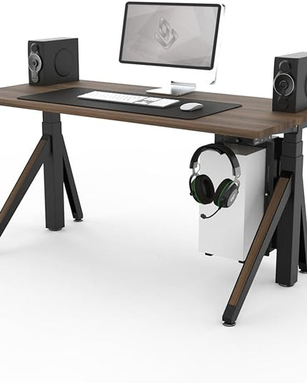 DEZCTOP Revon Elite Electric Standing Desk, 59" x 27.6" Large Work Surface, Height Adjustable (25.6"-51.2"), Sturdy Keel Frame, with Magnetic Modular System, Anti-Collision, Walnut for Home Office