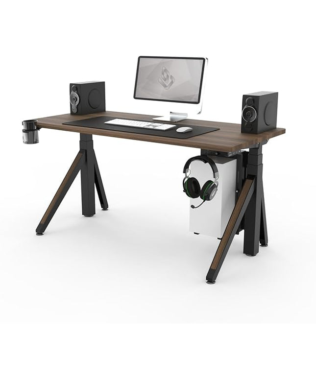 DEZCTOP Revon Elite Electric Standing Desk, 59" x 27.6" Large Work Surface, Height Adjustable (25.6"-51.2"), Sturdy Keel Frame, with Magnetic Modular System, Anti-Collision, Walnut for Home Office