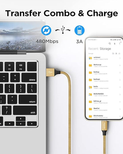 etguuds USB A to USB C Cable 4ft, 2-Pack, 3A Fast Charging Type C Charger Cord for iPhone 17 16 15 Pro Max 16e 17 Air, Samsung Galaxy S25 S24 S23 S22 S21 S20 A17 A16 A56 A55 Flip Fold, Gold