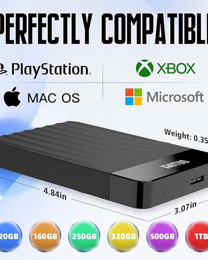 Portable External Hard Drive Storage Expansion Mobile HDD USB 3.0 for PC, Mac, Desktop, Laptop, PS4, PS5, Xbox One X/S, Xbox 360, Xbox Series X/S, Office & Game (Black, 320GB)