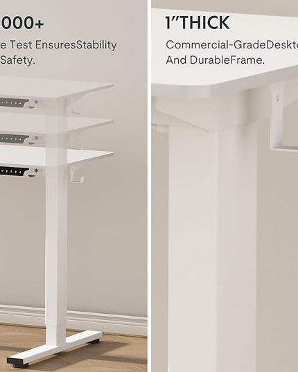 FLEXISPOT EN1 One-Piece Standing Desk with 1-Inch Thick Seamless Desktop, 60"x24" Electric Height Adjustable Desk for Home Office, Multi-Monitor Setups & Easy Assembly, White