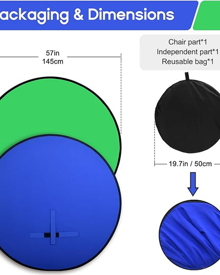 Portable Blue Green Screen Chair, 57 in Greenscreen Backdrop with Stand 2-in-1Double Sided Foldable Green Background, for Video Chats and Meetings, Photography, Photo Zoom, Streaming Games