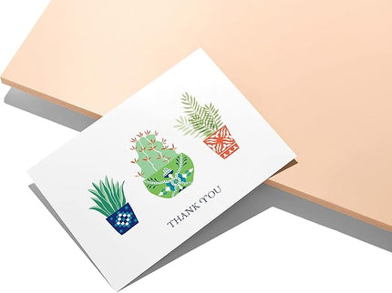 Twigs Paper Thank You Card Set - 12 Assorted Greeting Cards For All Occasions - Thank You Cards with Envelopes - Appreciation Cards - Eco Friendly - Made In USA - 5.5 x 4.25 Inch Size - Cactus Themed