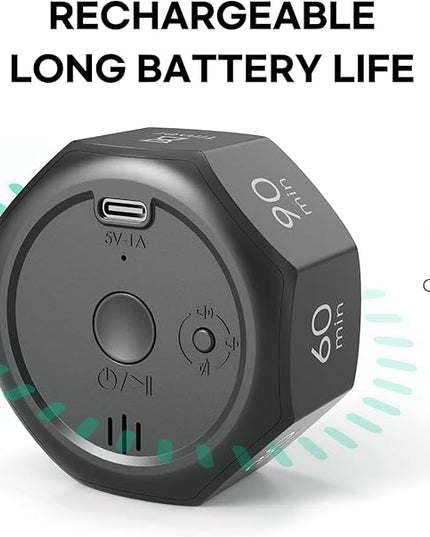 Pomodoro Timer, Flip Cube with 7 presets Countdown, Count up, Rechargeable Small Portable Visual Focus Stopwatch for ADHD, Kids, Classroom, Kitchen, Work, Study, Productivity (Space Grey)