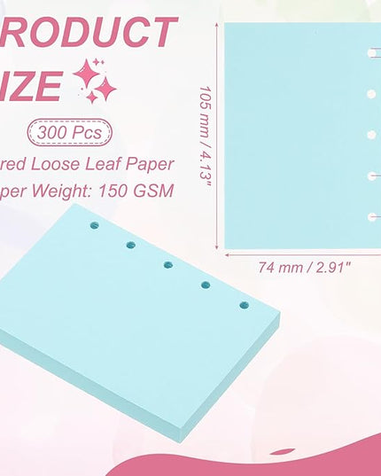 PATIKIL Colored Loose Leaf Paper, 4.1" x 3"(A8) 300 Sheets 5 Holes Punched 150GSM Blank Binder Refill Paper Supplies for Office Note Taking Teacher Planner Journal Notebook, Light Blue