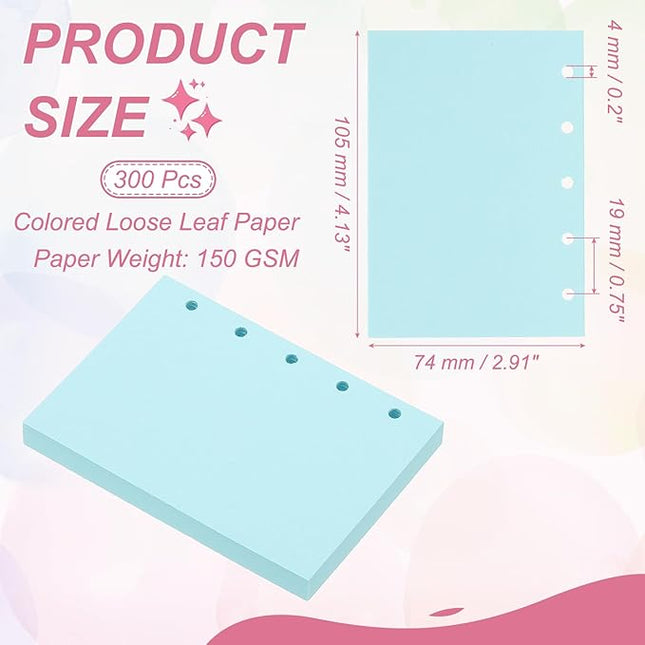 PATIKIL Colored Loose Leaf Paper, 4.1" x 3"(A8) 300 Sheets 5 Holes Punched 150GSM Blank Binder Refill Paper Supplies for Office Note Taking Teacher Planner Journal Notebook, Light Blue