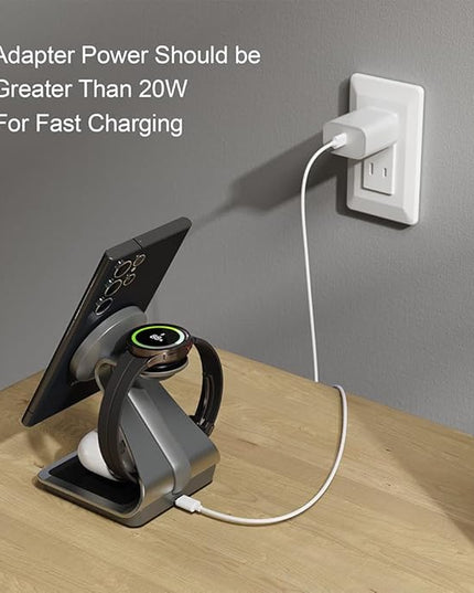 Bonola Wireless Charger for Samsung: Magnetic 3 in 1 Wireless Charging Station for Samsung S25 S24 Ultra S23 S22 S21, Aluminum Alloy Charger Dock Stand for Galaxy Watch Ultra/7/6/5/4, Buds 2/2 Pro