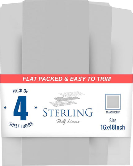 Sterling Shelf Liners - 16" x 48" Flat Packed - Set of 4 - Clear - Wire Shelf Liners for Closets, Pantry - Plastic Closet Liner for Shelves - Wire Rack Cover