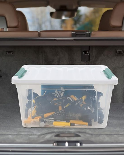 35 L Clear Large Storage Box, Plastic Storage Bins, Set of 4