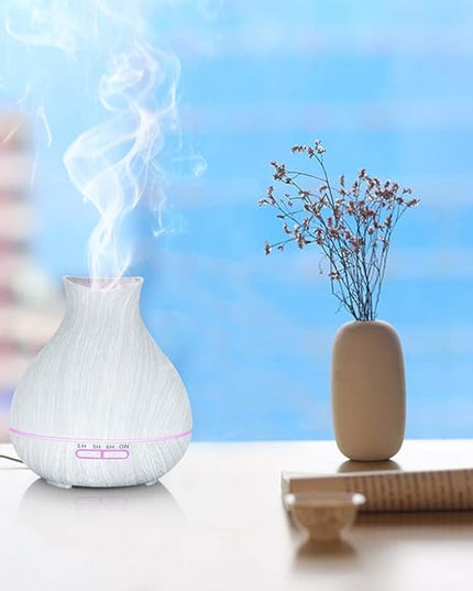 BZseed Aromatherapy Essential Oil Diffuser 550ml 12 Hours White Wood Grain Aroma Diffuser with Timer for Large Room, Home, Baby Bedroom, Waterless Auto Shut-Off, 7 Colors Lights Changing