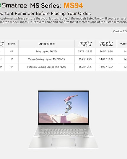 Smatree MS94 Hard EVA Protective Sleeve with Stand Compatible for 15.6 inch HP Victus Gaming Laptop 15z/15t/15, for 16 inch HP Envy 16-h1097nr/16-h1047nr/16t-h1000 Waterproof Sleeve, White
